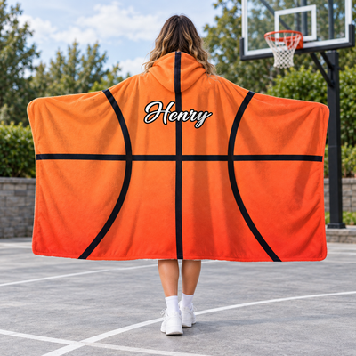 Personalized Sports Hooded Blanket, Custom Name & Number Sports Pattern Wearable Blanket, Gift for Athlete Sports Fan