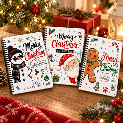 Personalized Christmas Gift Notebook, Spiral Holiday Journal, Snowman Santa Gingerbread Gift Book