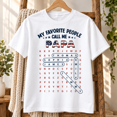 Grandpa's Favorite People Word Search Puzzle American Flag Theme - Personalized Shirt - Father's Day Gift For Grandpa, Dad