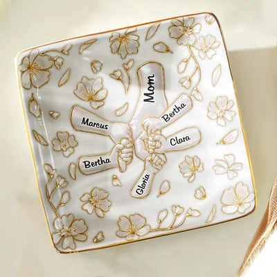 Hand In Hand Mom Grandma Nacre Effect - Personalized Ring Dish
