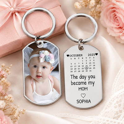 Customized Photo Calendar: The Day You Became My Dad/Mom - Personalized Stainless Steel Keychain
