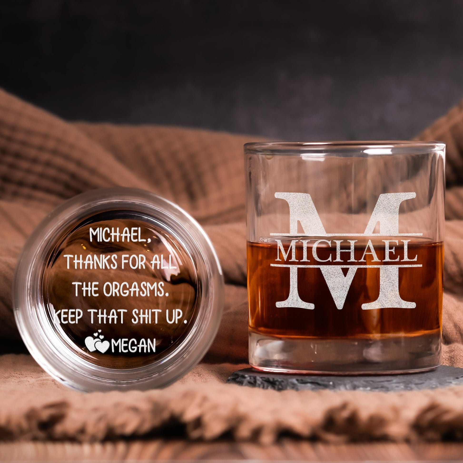 Father's Day Gifts, Thanks For All The Orgasms Custom Name Gift For Husband, Boyfriend - Personalized Whiskey Glassll Be In The Backyard - Funny Gifts For Him, Husband, Grandpa, Dad - Personalized Whiskey Glass
