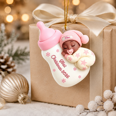 Custom Sleeping Baby's First Christmas- Personalized Newborn Acrylic Ornament