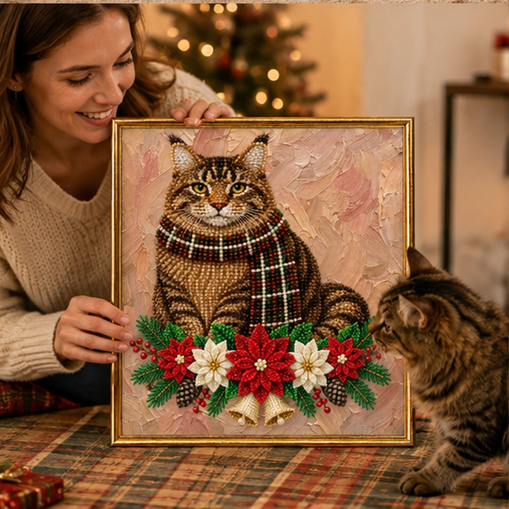 Personalized Christmas Pet Pearl Art DIY Kit – Custom Portrait & Background, Gift for Pet Lovers