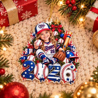 Personalized Baseball Christmas Ornament 2026, Custom Photo Acrylic Keepsake, Holiday Tree Decoration, Xmas Gift for Boys and Baseball Players