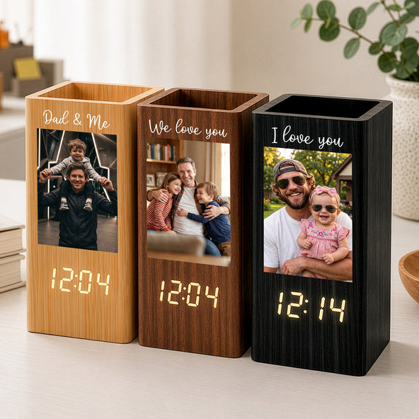 Father's Day Gifts, Dad & Me - Personalized Pen Holder With Clock