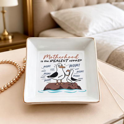 Personalized Tired Mom Seagull Jewelry Dish - Custom Kids Names Trinket Tray - Funny Mother's Day Gift For Overstimulated Mom