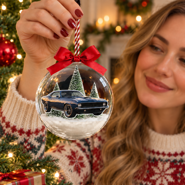 Custom Photo Vehicle Ornament, Vintage Car Motorcycle Lover Snow Ball Bauble, Christmas Gift For Biker - Personalized Ornament