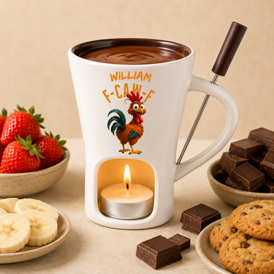 Honeydak Caw F Chocolate Fondue Mug - Personalized Funny Chocolate Ceramic Mug Hidden Message Chicken Fondue Cup for Sarcastic Rooster White Elephant Gag Gift