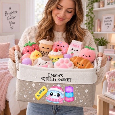 Cute Squishy Collector Custom Name Bin, Toy Organizer For Kids Squishmallow Fans - Personalized Storage Basket