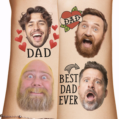 Custom Dad Tattoos personalized with fathers face, gift idea for dad, gift for father, funny gifts for dad, cheap gift, father figure, daddy