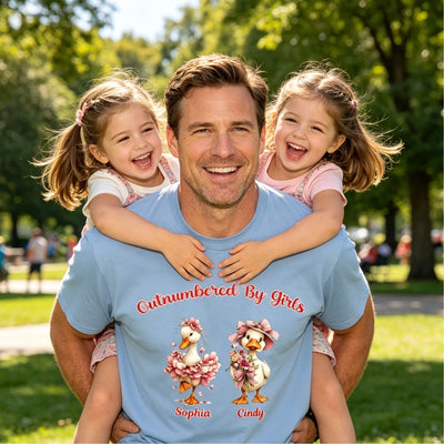 Outnumbered By Girls Cute Goose - Personalized Shirt - Father's Day Gift For Husband, Girl Dad