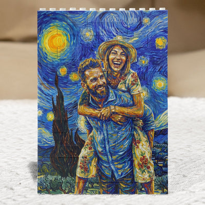 Van Gogh Art Custom Couple Photo Anniversary Gifts Version 3 - Personalized Building Blocks