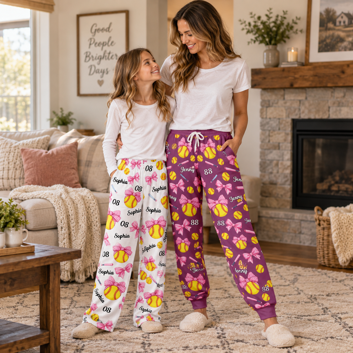 Custom Softball Lounge Pants, Coquette Bow Design Personalized with Name & Jersey Number, Unique Team Apparel Gift For Softball Athlete