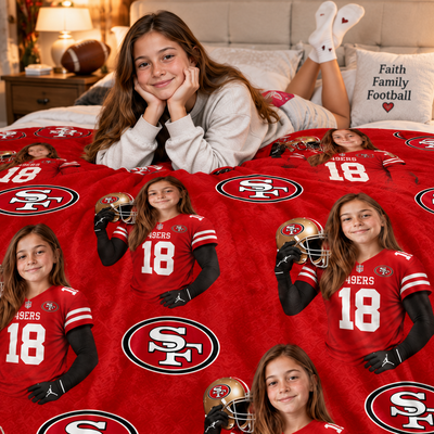 Personalized Football Team Photo Flannel Blanket – Custom Photo Character Throw for Christmas, Gift for Kids & Football Fans