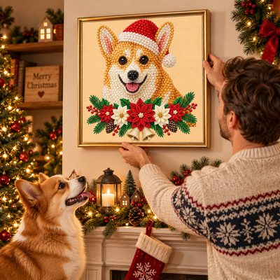 Personalized Pet Photo Pearl Art Kit – Custom Pet Portrait with Santa Hat, Christmas Decor Gift for Pet Lovers