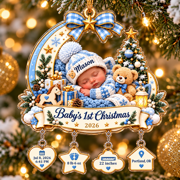 Personalized Baby’s First Christmas Ornament 2026, Custom Newborn Keepsake, Xmas Gift for Baby and New Parents