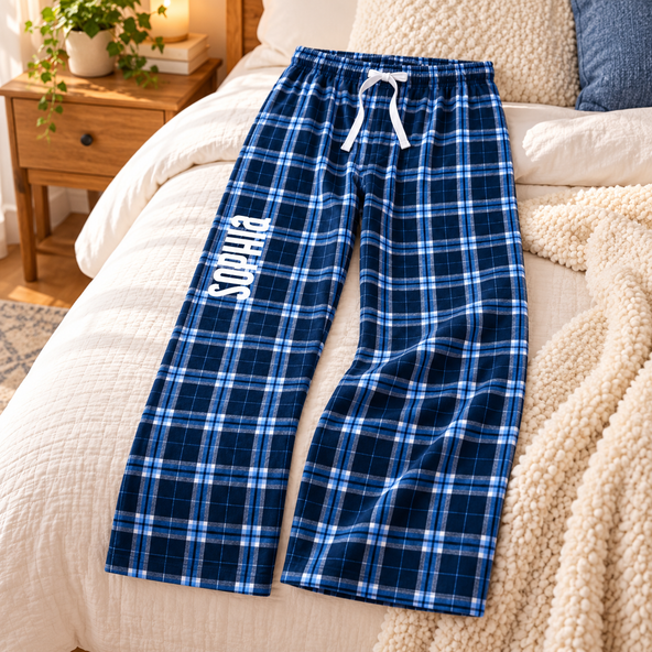Personalized Plaid Pajama Pants, Custom Text Cotton Lounge Pants, Birthday & Christmas Gift for Couples, Family & Friends