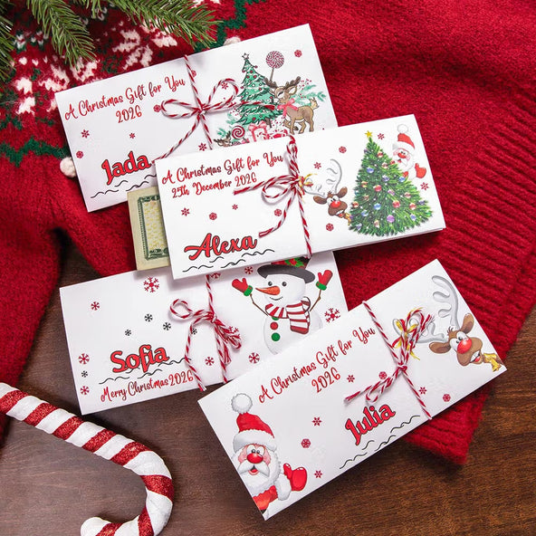 A Joyful Christmas Envelope of Surprise - Custom Christmas Money Wallet with Santa Elk Tree Design & Name, Perfect Stocking Stuffer for Kids