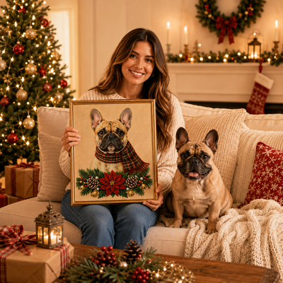 Christmas Cross‑Stitch Kit, With Plaid Scarf Festive Garland DIY Embroidery Art Set, Holiday Animal Needlework Gift For Pet Lovers