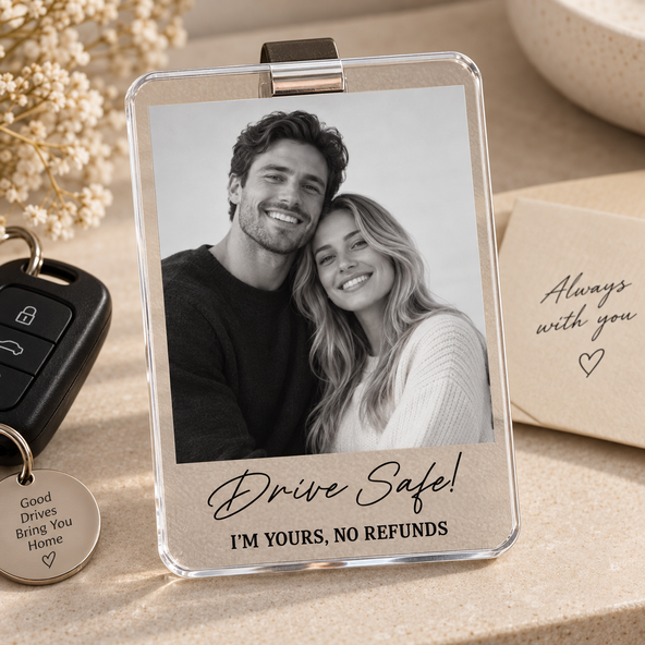 Custom Photo Drive Safe I Love You Acrylic Car Accessories - Personalized Visor Clip