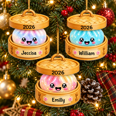 Personalized Steamed Bun/Dumpling Acrylic Christmas Ornament, Custom Name & Year Cute Food Keepsake Gift For Family and Food Lovers