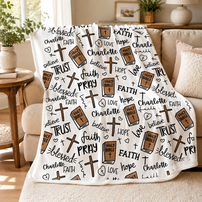Personalized Christian Faith Blanket | Custom Name Holy Bible Cross Faith Hope Love Religious Blanket