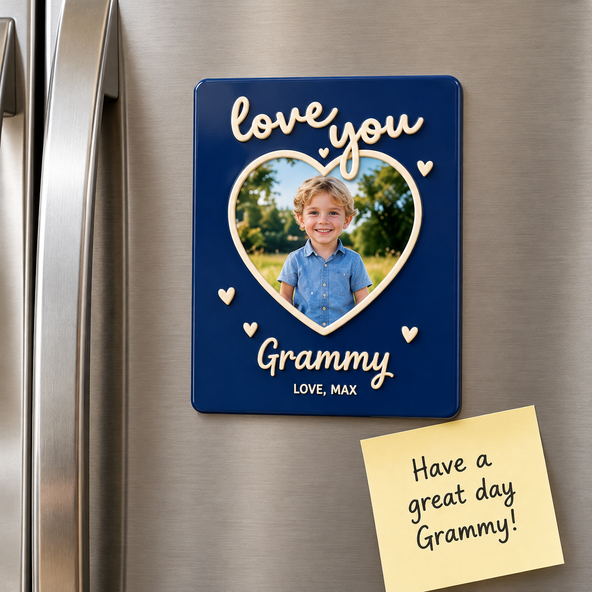 Personalized Love You Grammy Photo Magnet Frame, Custom Family Keepsake for Grandma