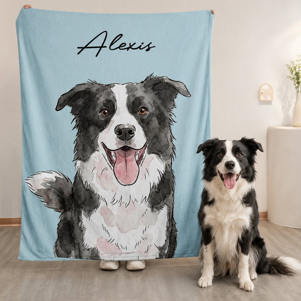 Custom Pet Portrait Watercolor Style - Personalized Blanket