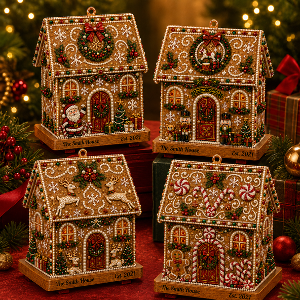 DIY Pearl Art Kit – Custom Name Gingerbread House Christmas Ornament, Personalized Handmade Holiday Craft Gift for Christmas Lovers