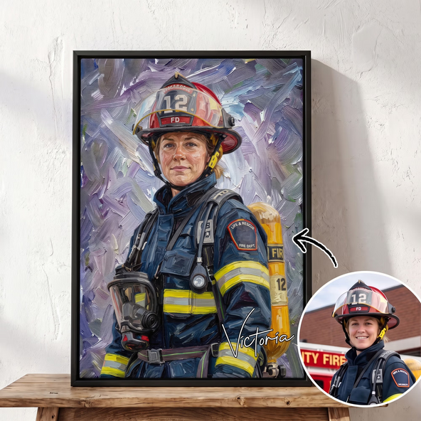Personalized Multicolor Firefighter Photo Commemorate Framed Canvas Print with Name Home Decor Ship from USA Birthday Gift for Family Fireman