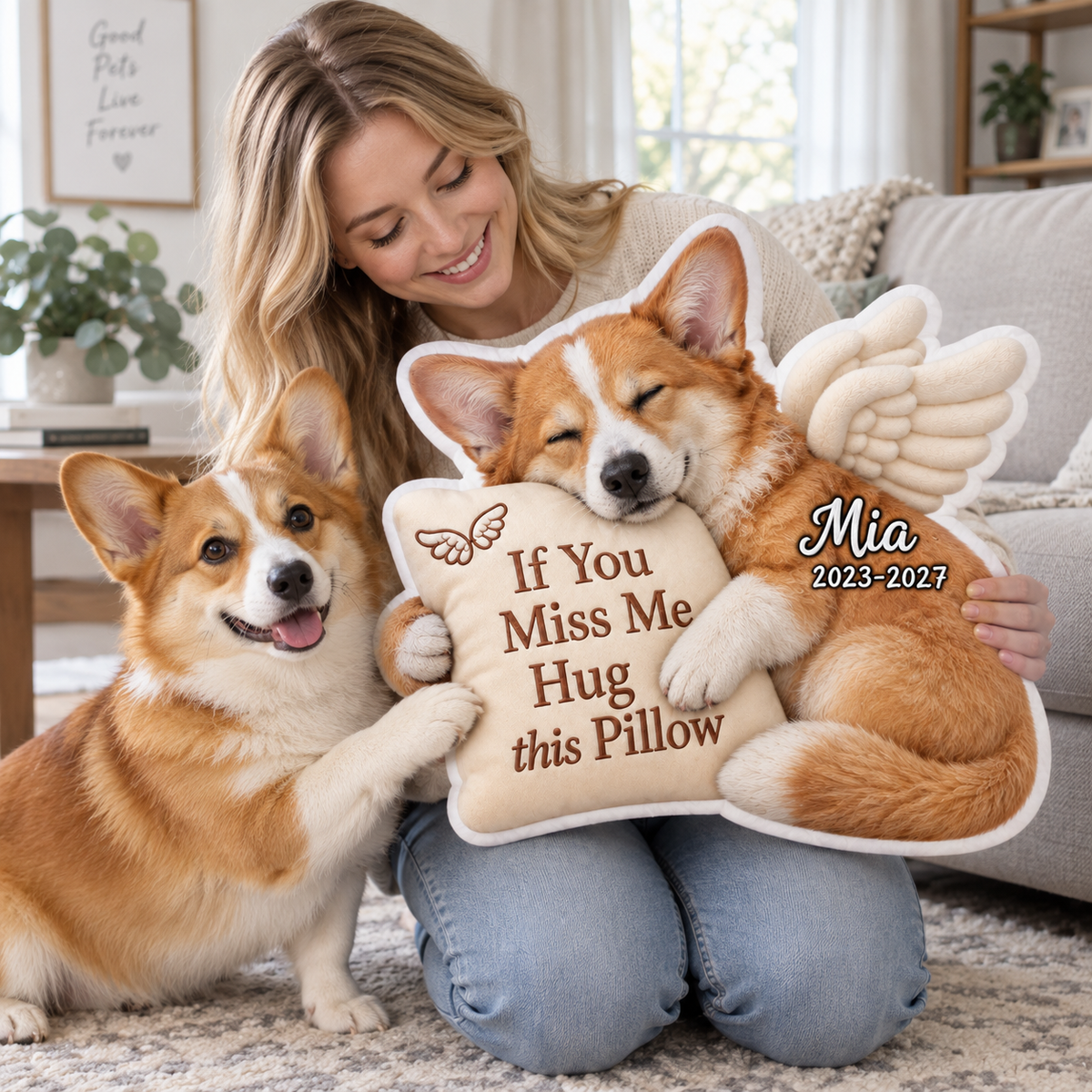 Personalized Sleeping Pet Photo Angel Wing Soft Throw Pillow with Name and Year Home Decor Pet Loss Memorial Sympathy Gift for Dog Cat Owners