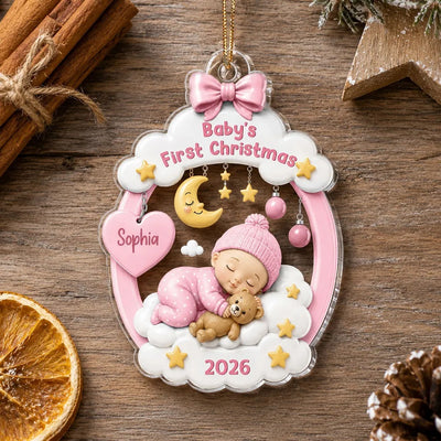 Baby’s First Christmas Sleeping Baby 2D Flat – Personalized Acrylic Ornament - Christmas Keepsake