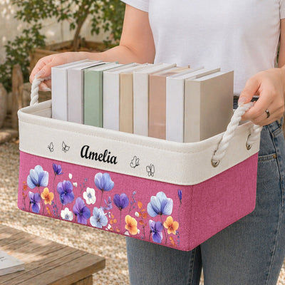 Custom Birth Flower & Name - Personalized Storage Basket