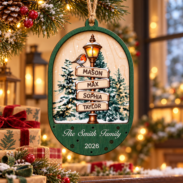 Personalized Family Christmas Ornament, Double-Layer Wooden Name Ornament with Custom Family Names, Christmas Tree Decor & Holiday Gift for Families and Pet Lovers