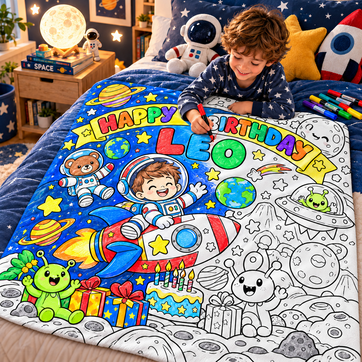 Custom Name Race Car Dinosaur Space Pirate Coloring Blanket ...