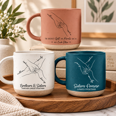 Custom Sibling Handprint Art Mug, Personalized Name Cup, Unique Keepsake Gift for Brothers & Sisters