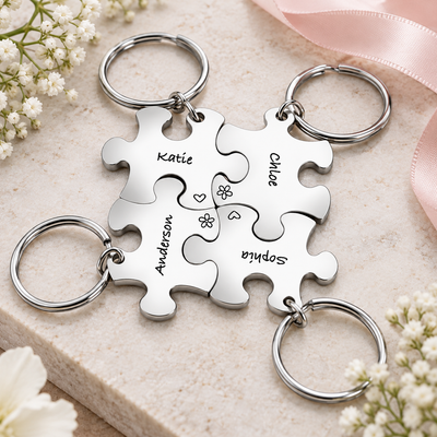 Custom Puzzle Piece Keychain Set, Personalized Engraved Name Puzzle Key Chain, Best Friends Sisters Bridesmaid Gift, Matching Interlocking Puzzle