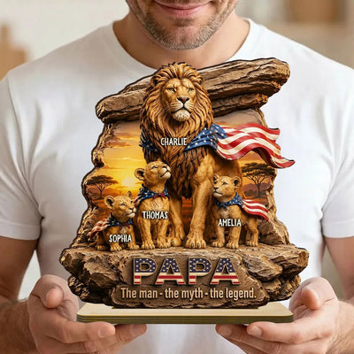 Lion Dad Papa the Legend - Personalized 2-Layered Wooden Plaque - Father's Day Gift for Dad, Husband