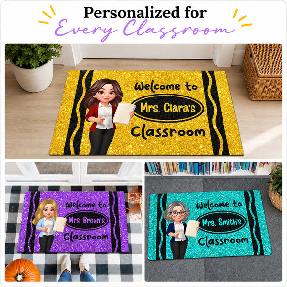 Teacher Beautiful Faux Glitter Effect Crayon Color Welcome To Classroom - Personalized Doormat - Back To School, Classroom Decor