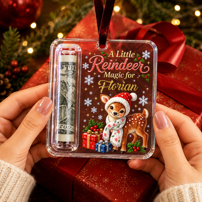 Custom Name Christmas Money Holder Acrylic Ornament, Personalized Xmas Tree Hanging Keepsake Holiday Gift for Family Kids