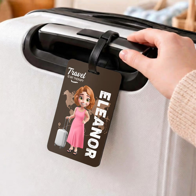 Let The Adventure Begins - Personalized Cartoon Travel Character Name Luggage Tag for Family Travel Birthday Gift