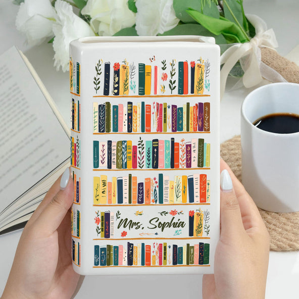 Vintage Bookshelf Library Decor Gift For Book Lover - Personalized Vase