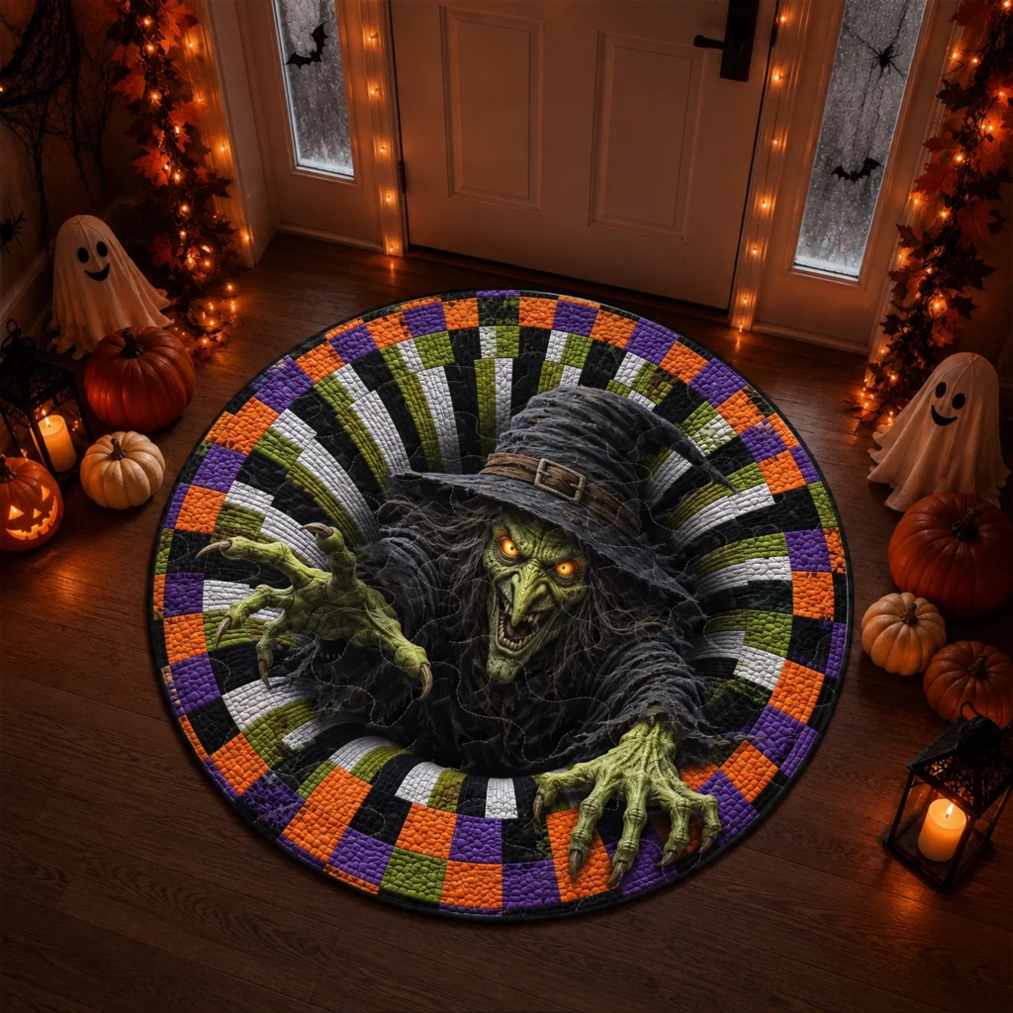 Halloween 3D Vortex Optical Illusion Round Rug, Non Slip Decorative Floor Mat, Spooky Visual Trap Design, Halloween Home Decor Gift for Family & Party Lovers