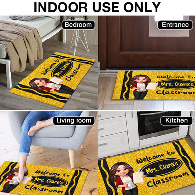 Teacher Beautiful Faux Glitter Effect Crayon Color Welcome To Classroom - Personalized Doormat - Back To School, Classroom Decor