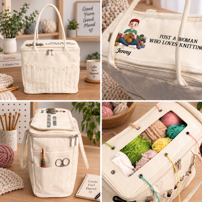 Custom Knitting Project Bag, Personalized Yarn Storage Tote for Crochet & Knitting Enthusiasts, Unique Handmade Hobby Gift For Yarn Lovers