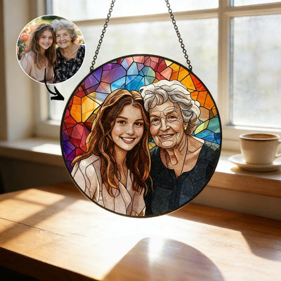 Custom Stained Glass Family Portrait Suncatcher, Personalized Window Hanging from Photo, Unique Picture Gift, Family Memory Art