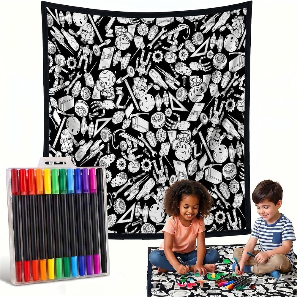 DIY Drawing Blanket with 24 Colors Markers, Doodle Your Own Blankets, Customizable Washable Paint & Play Blankets for Adults