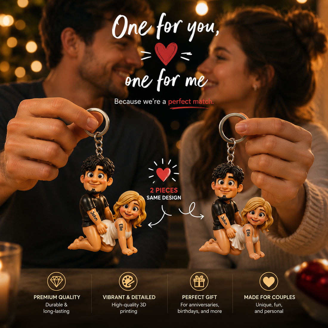 Naughty Personalized Couple Keychain 3D – Custom Couple Keyring Gift for Boyfriend, Husband, Wife, Girlfriend, Anniversary Keepsake