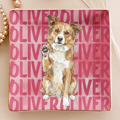 Custom Pet Portrait & Name Watercolor Style - Personalized Jewelry Dish